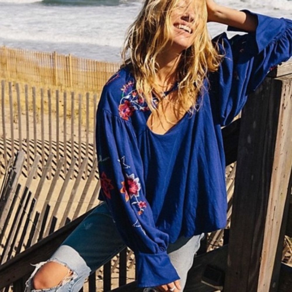 Free People | Lita Embroidered Balloon Sleeve Top